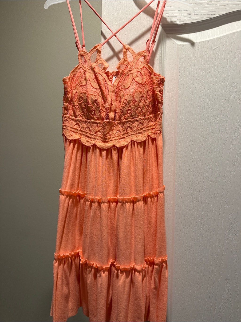 Lace Bodice Spaghetti-Strap Dress In Coral